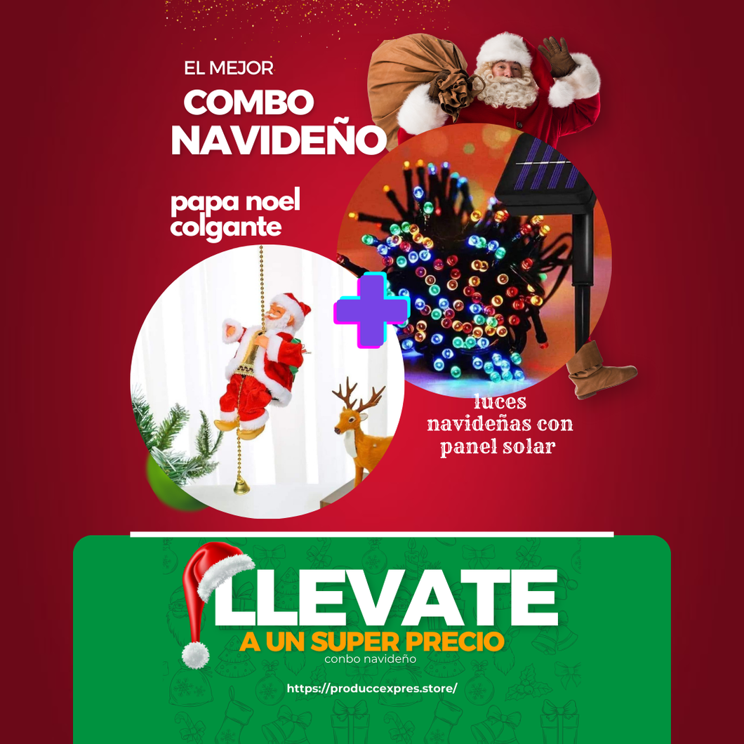 🎄🧑🏻‍🎄COMBO NAVIDEÑO -PAPA NOEL SUBE BAJA + LUCES LED CON PANEL SOLAR 🎄🧑🏻‍🎄