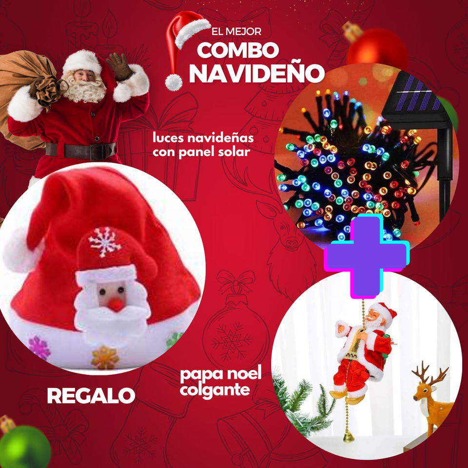 🎄🧑🏻‍🎄COMBO NAVIDEÑO -PAPA NOEL SUBE BAJA + LUCES LED CON PANEL SOLAR 🎄🧑🏻‍🎄